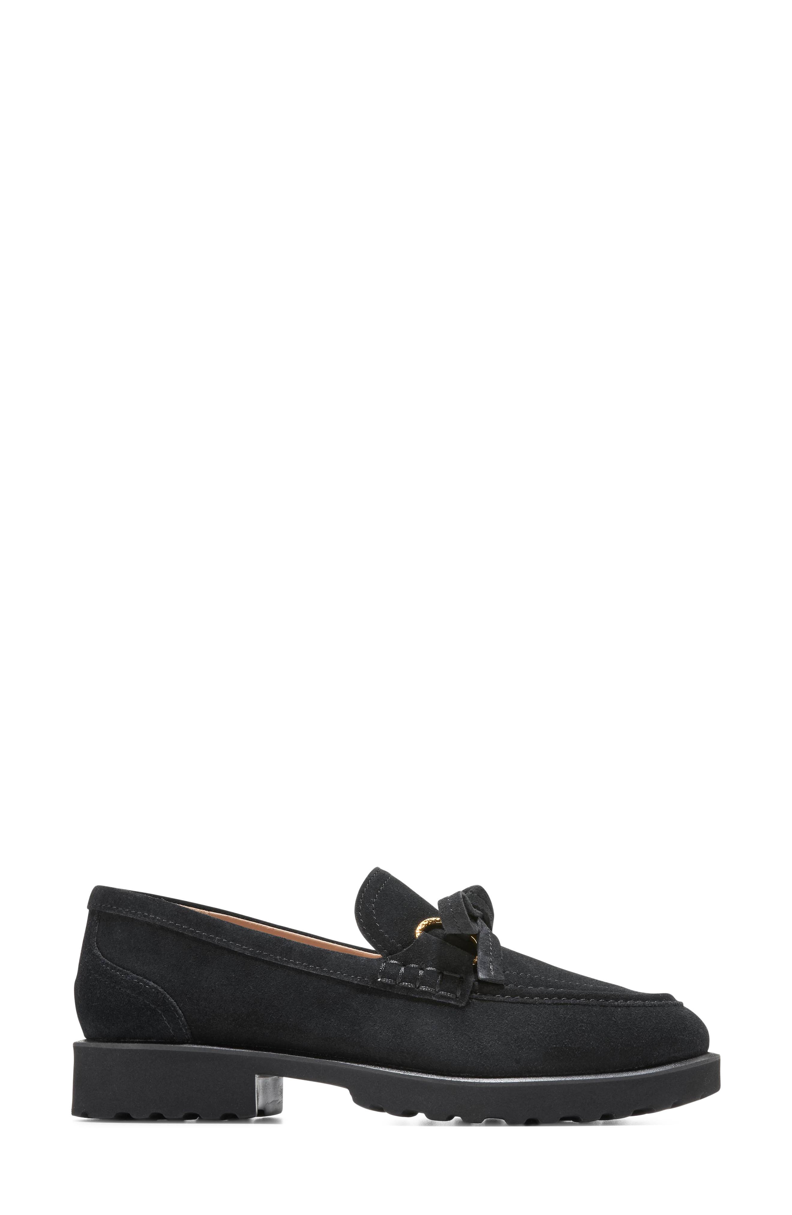 Gwendolyn Leather Bow Loafer, Alternate, color, BLACK