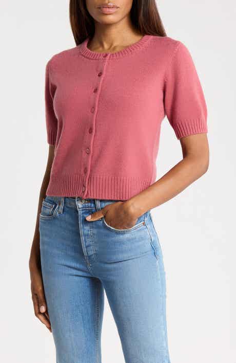 Cashmere Short-Sleeve Crewneck Cardigan