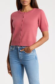 Joie Cashmere Short-Sleeve Crewneck Cardigan