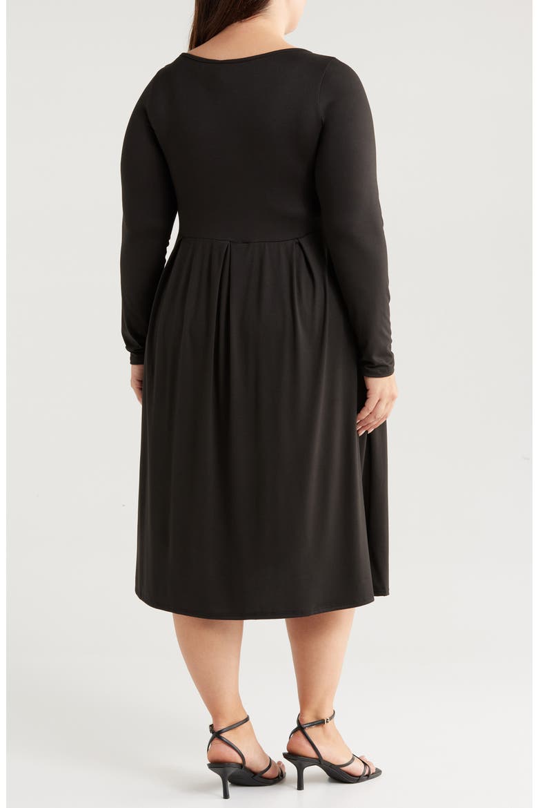 Fit & Flare Long Sleeve Jersey Midi Dress, Alternate, color, BLACK