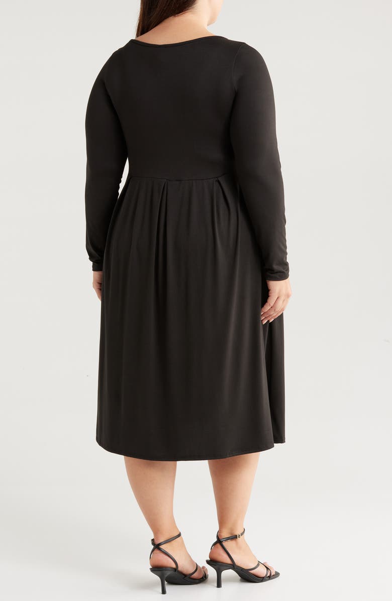 24seven Comfort Apparel Fit & Flare Long Sleeve Jersey Midi Dress, Alternate, color, Black