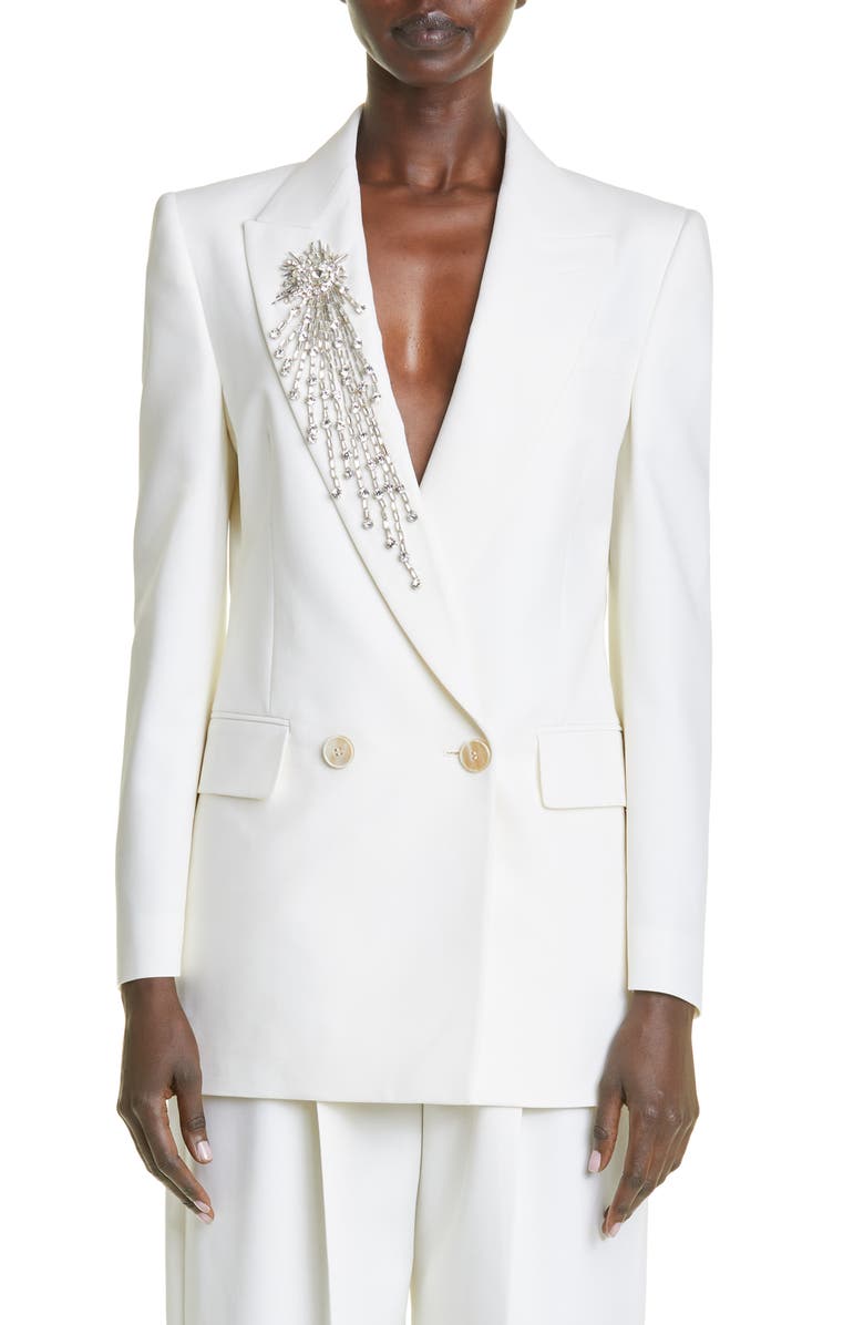 McQueen Crystal Embroidered Wool Blazer, Main, color, 