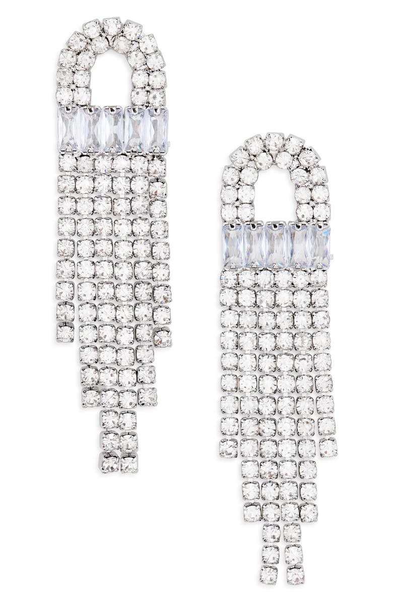 Nordstrom Ached Baguette Crystal Drop Earrings, Main, color, Clear- Rhodium
