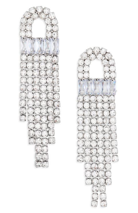 Ached Baguette Crystal Drop Earrings
