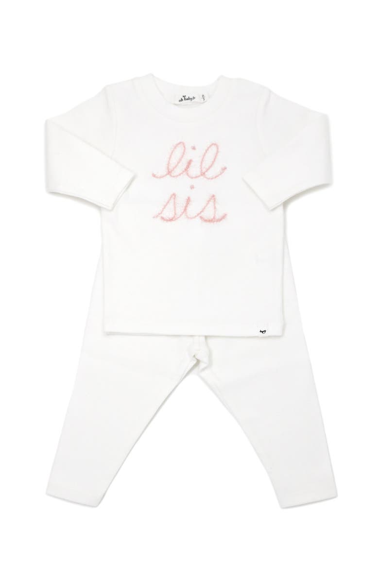 oh baby! "lil sis" Pink Sparkle Embroidered Two Piece Set, Main, color, Cream