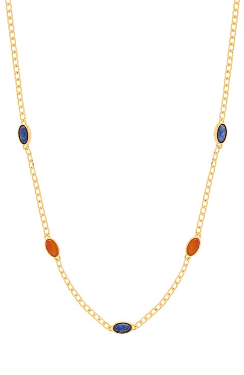Lapiz Lazuli & Red Agate Chain Necklace