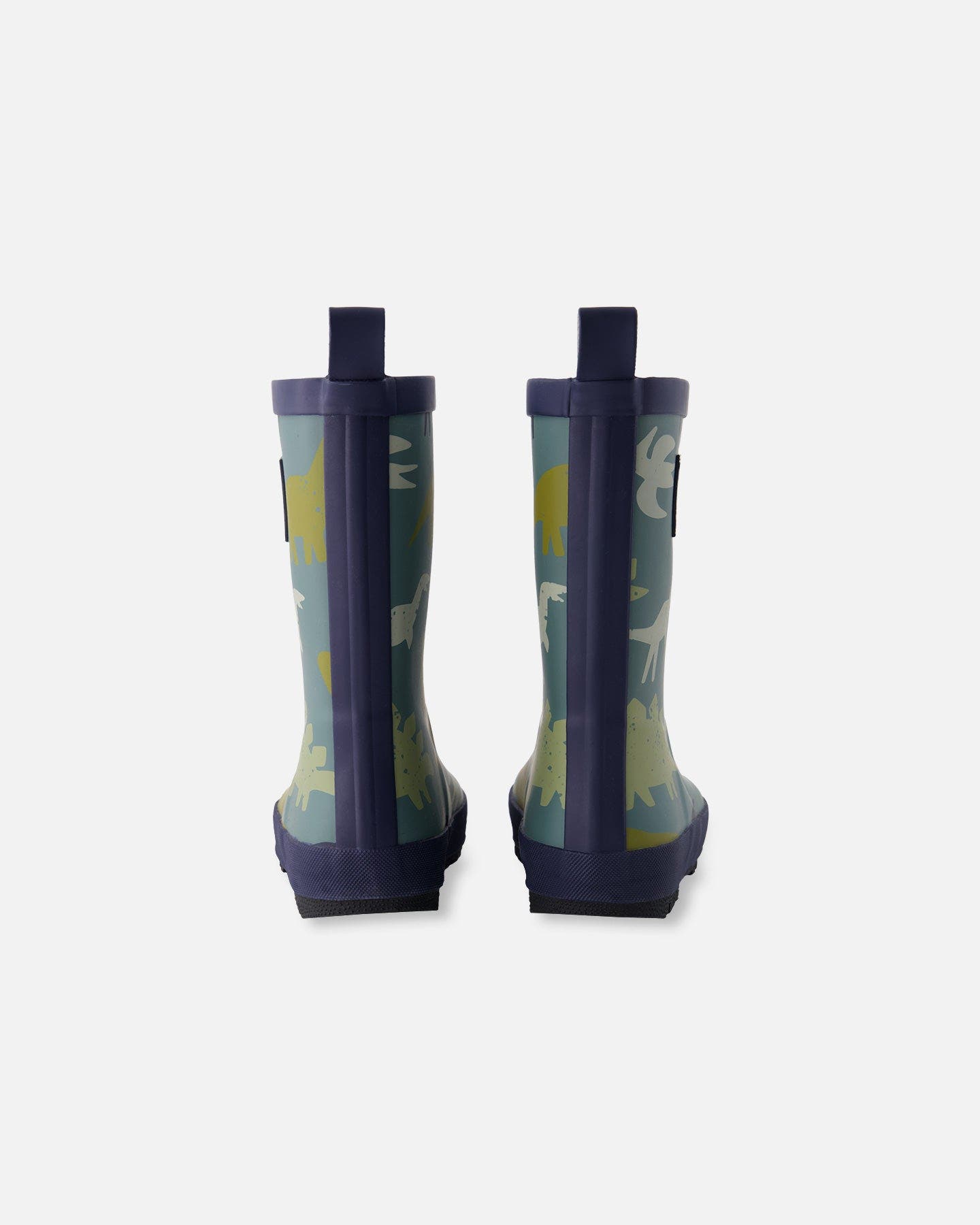 Deux par Deux Boy Waterproof Animal Rain Boots in Natural Rubber, Alternate, color, Green Dinosaur Print
