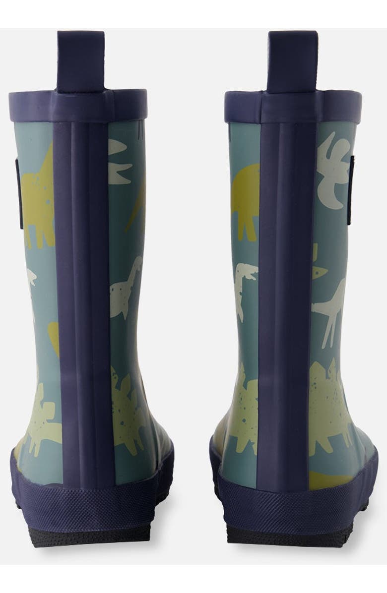 Deux par Deux Boy Waterproof Animal Rain Boots in Natural Rubber, Alternate, color, Green Dinosaur Print