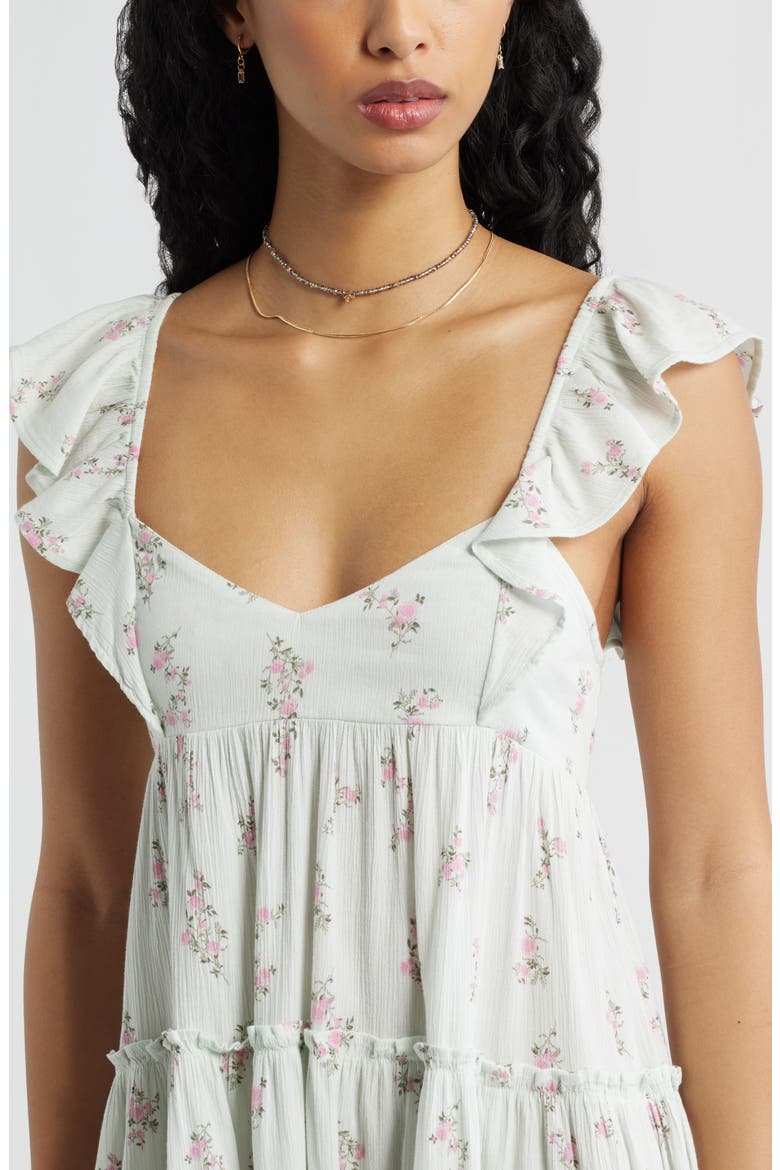 Flutter Sleeve Cotton Blend Mini Sundress, Alternate, color, GREEN- PINK SELINA FLORAL