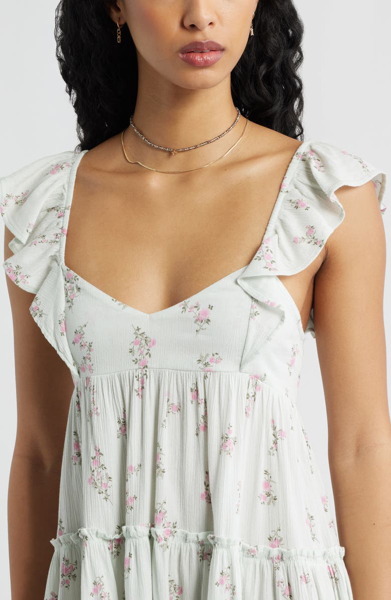 BP. Floral Flutter Sleeve Cotton Blend Mini Sundress, Alternate, color, Green- Pink Selina Floral