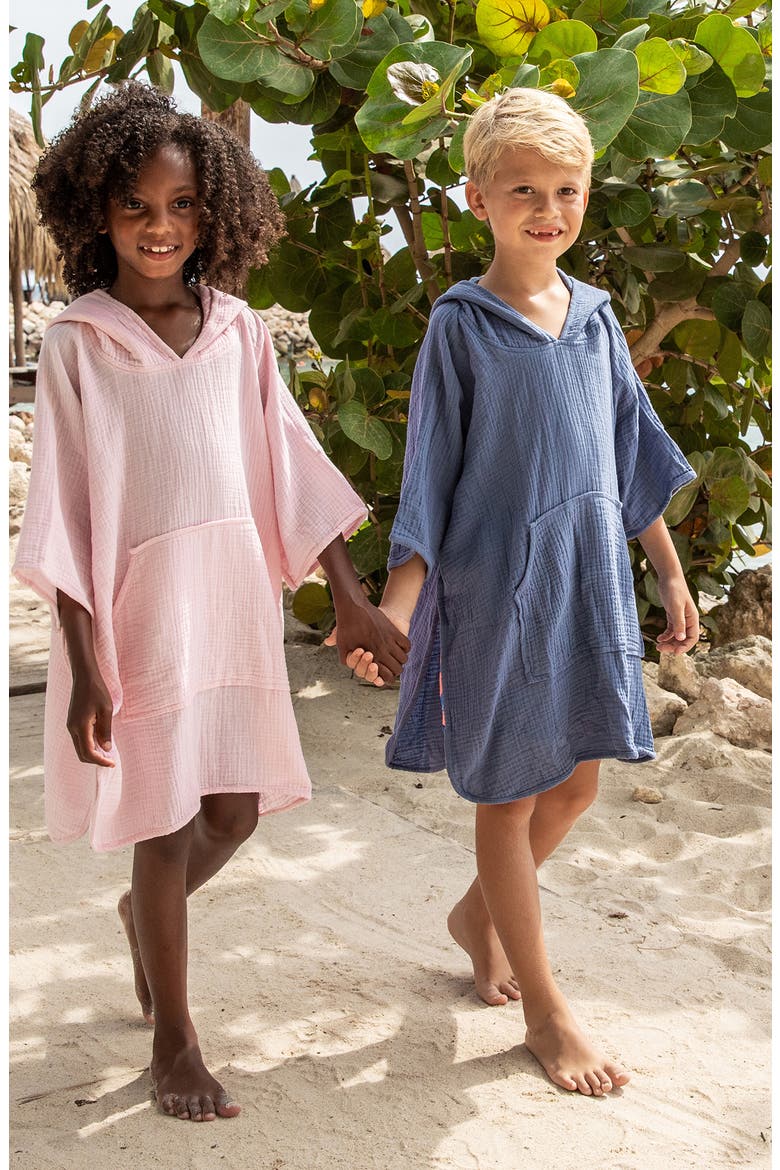 Kids' Hooded Cotton Cover-Up Poncho, Alternate, color, BLUE
