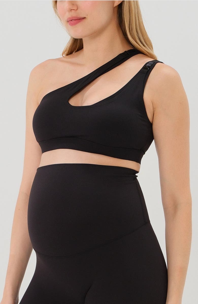 AXK Women's Cross Body Nursing Bra With Easy-Release Breastfeeding Clips and One-Shoulder Design, Alternate, color, Black