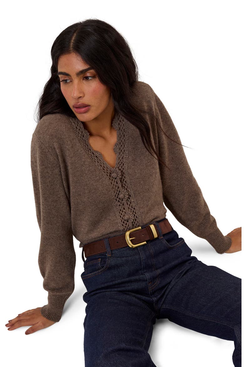 Openwork Trim Wool Blend Cardigan, Alternate, color, GREY