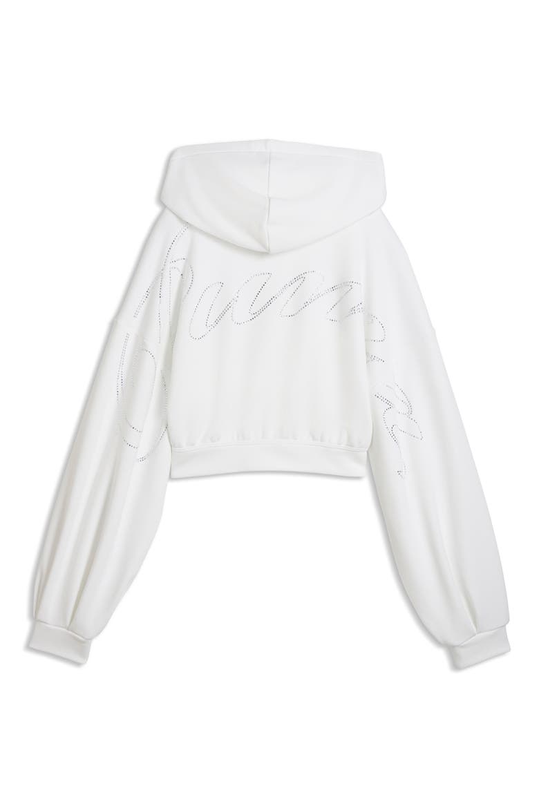 Essentials Bedazzled Rhinestone Embellished Cropped Graphic Hoodie, Alternate, color, PUMA WHITE