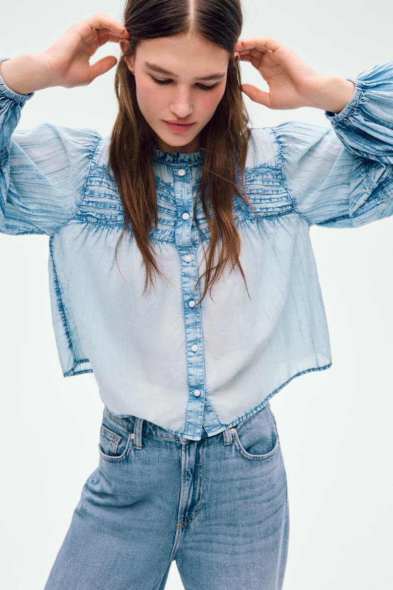 Denim-look Cotton Blouse, Alternate, color, Denim blue