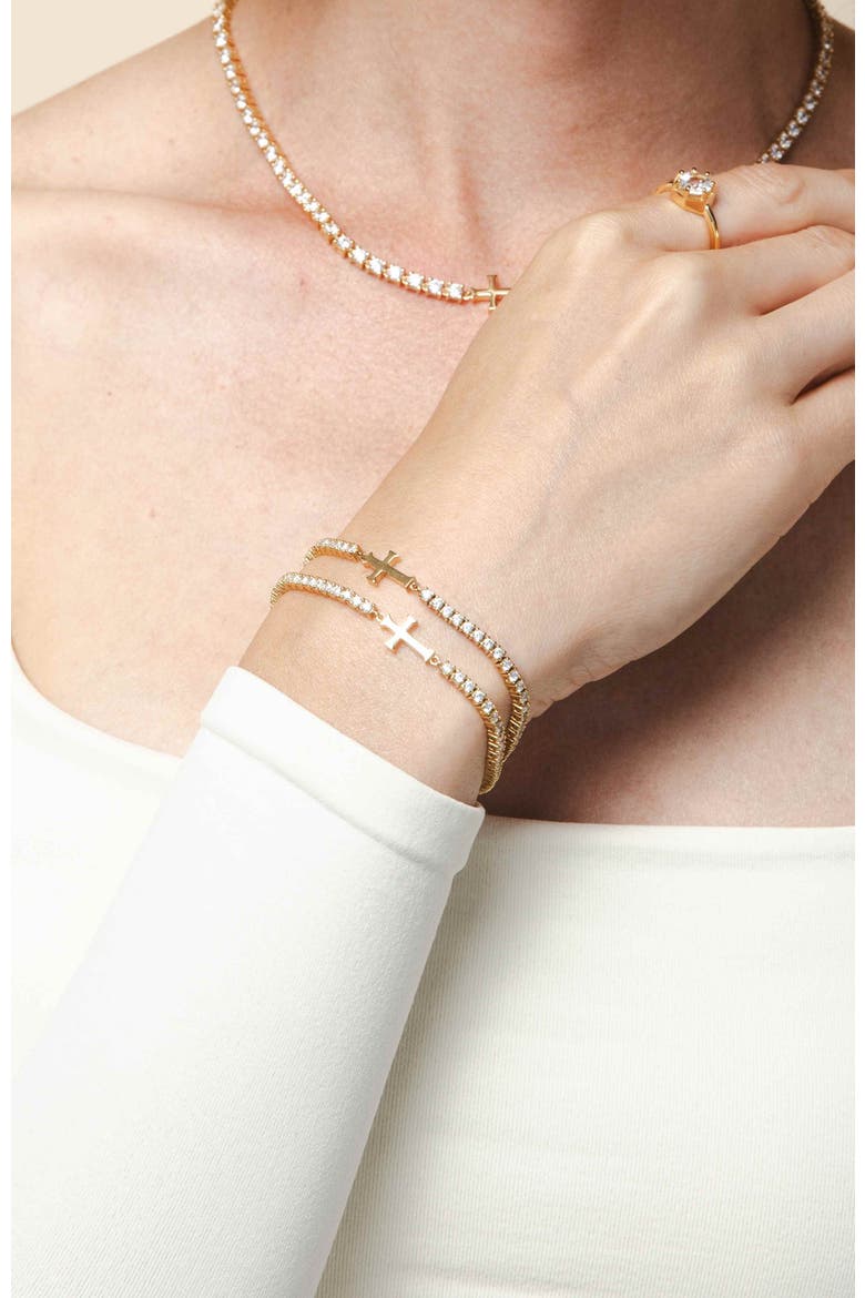 Luminous Cross Tennis Bracelet, Alternate, color, 18k Gold Plated