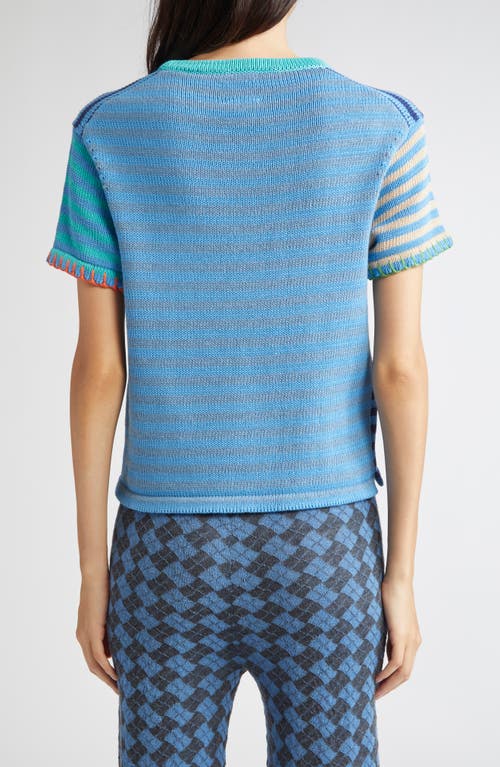 Yanyan Floral Ribbon Stripe Cotton Sweater In Blue
