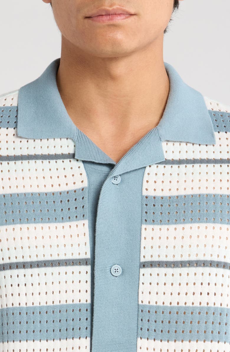 Vans Feldman Stripe Openwork Knit Cotton Camp Shirt, Alternate, color, Citadel-Marshmallow