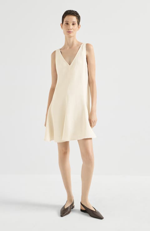 Viscose and linen fluid twill mini dress