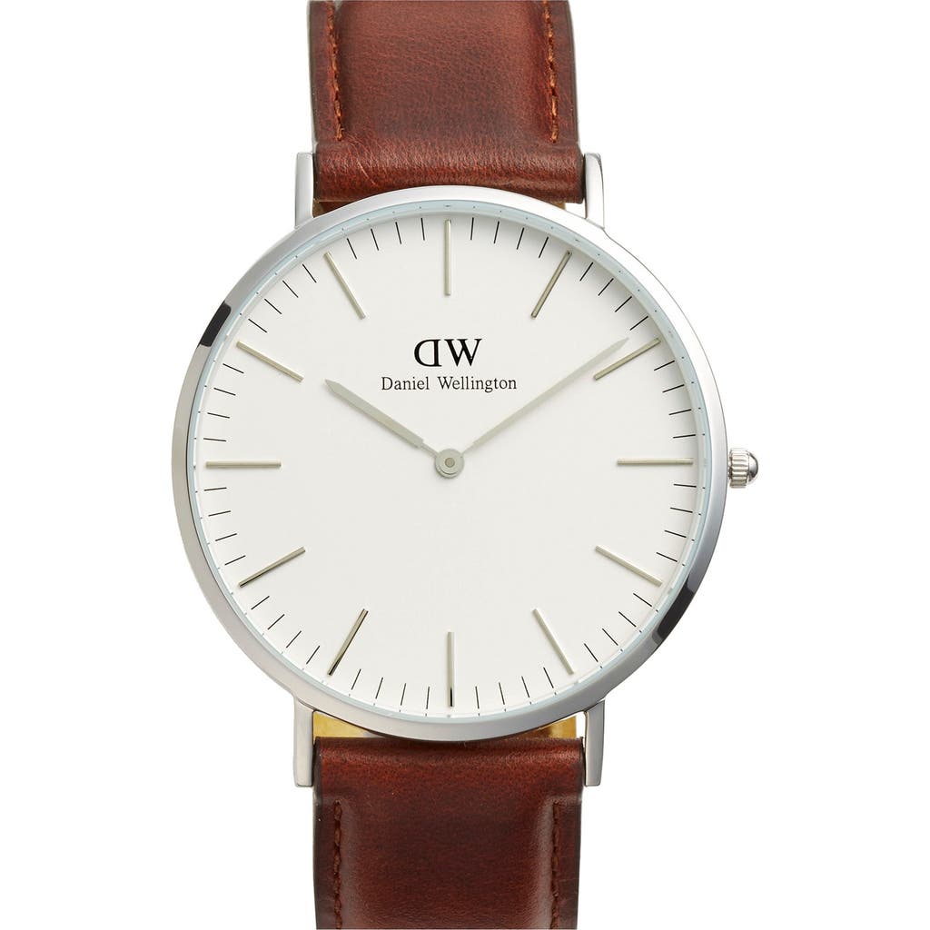 Daniel Wellington 'Classic St. Mawes' Leather Strap Watch, 40mm in Brown/Silver  product