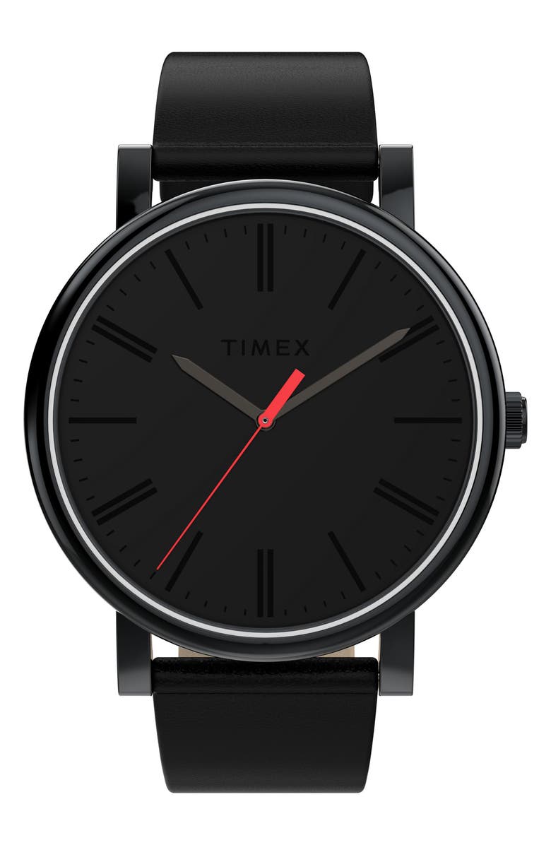 Timex<sup>®</sup> OG 42mm Leather Strap Watch, Main, color, Black