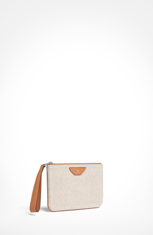 Aviteur Canvas Leather Trim Travel Pouch In Brown