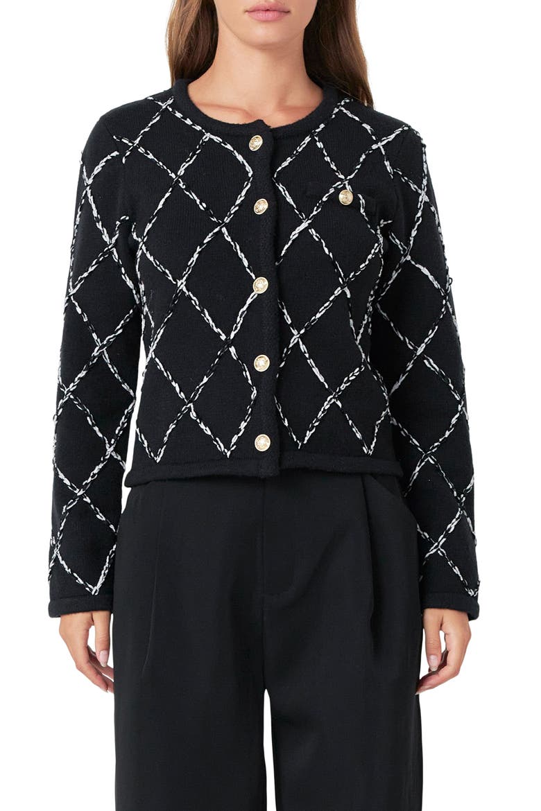 Diamond Pattern Cardigan, Main, color, BLACK