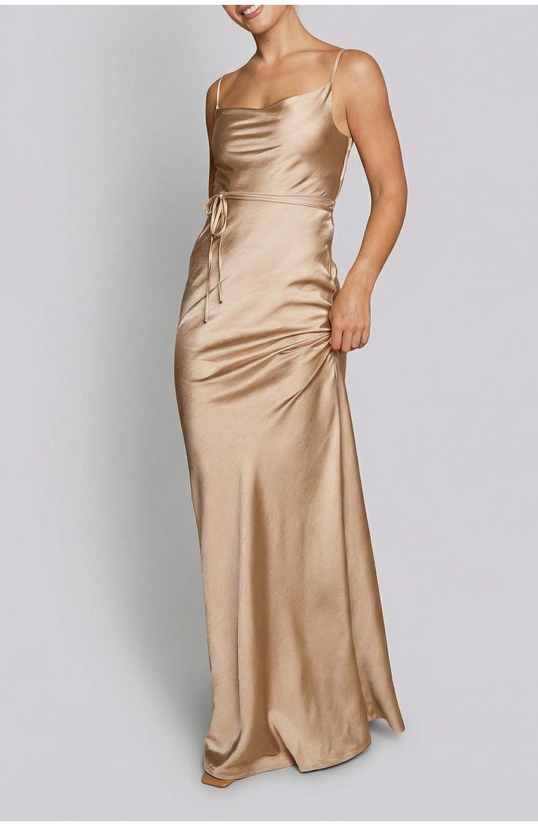 Six Stories Cami Cowl Front Satin Bridesmaid Dress, Alternate, color, Champagne