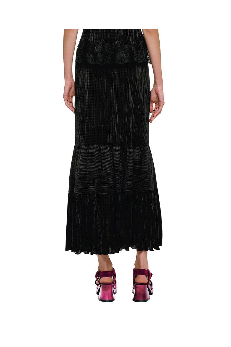 Plisse Tiered Maxi Skirt, Alternate, color, Black