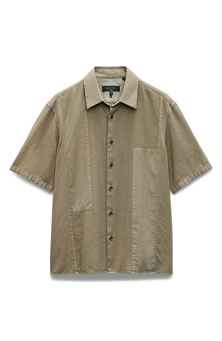 rag & bone Dalton Mixed Media Patchwork Short Sleeve Button-Up Shirt, Alternate, color, Burnt Olive