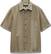 rag & bone Dalton Mixed Media Patchwork Short Sleeve Button-Up Shirt