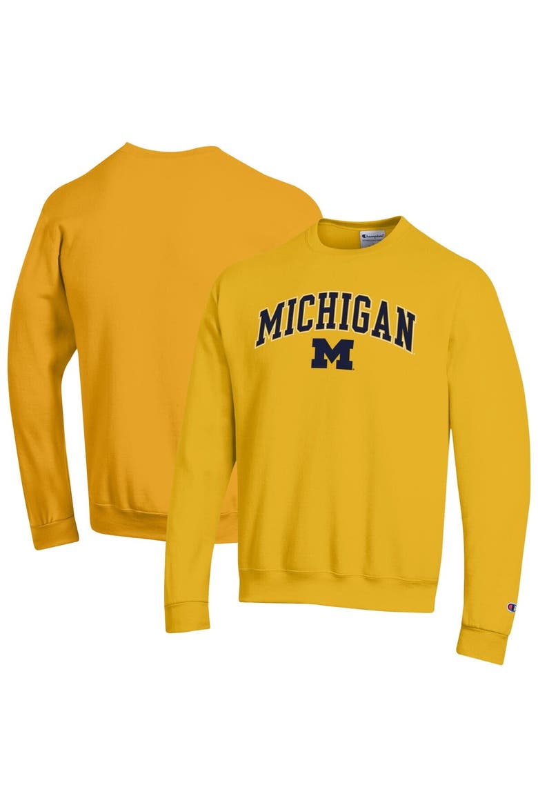 Men's Champion  Maize Michigan Wolverines Arch Over Logo Pullover Sweatshirt, Main, color, Maize