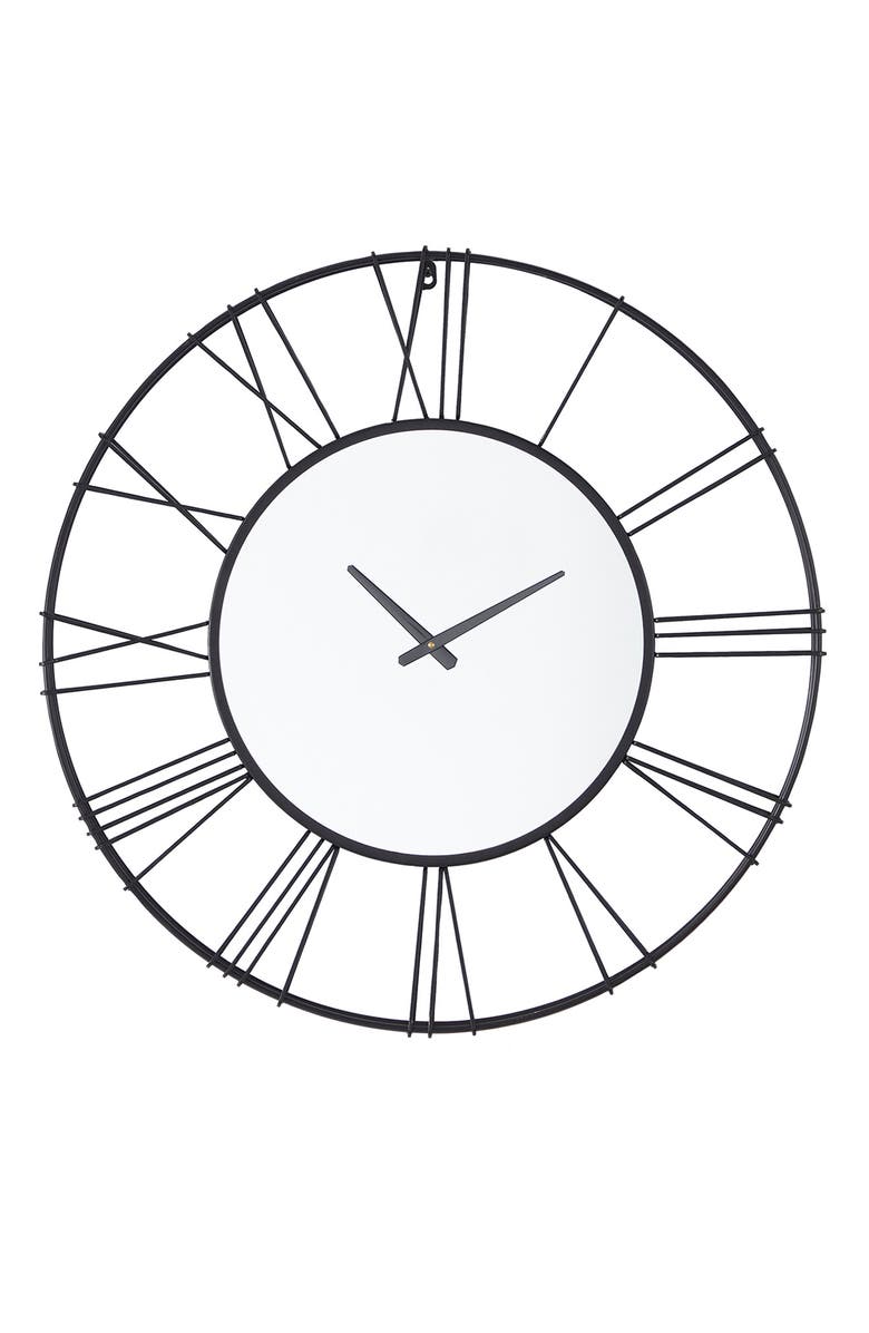 VIVIAN LUNE HOME Black Metal Open Frame Wall Clock with Center Mirror, Main, color, 