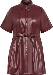 City Chic Paula Tie Waist Faux Leather Dress