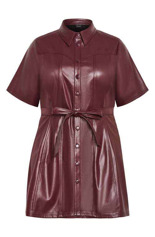 City Chic Paula Tie Waist Faux Leather Dress In Brown