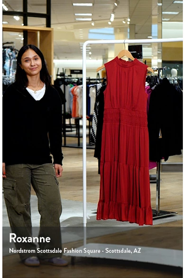 Shirred Waist Sleeveless Tiered Midi Dress video