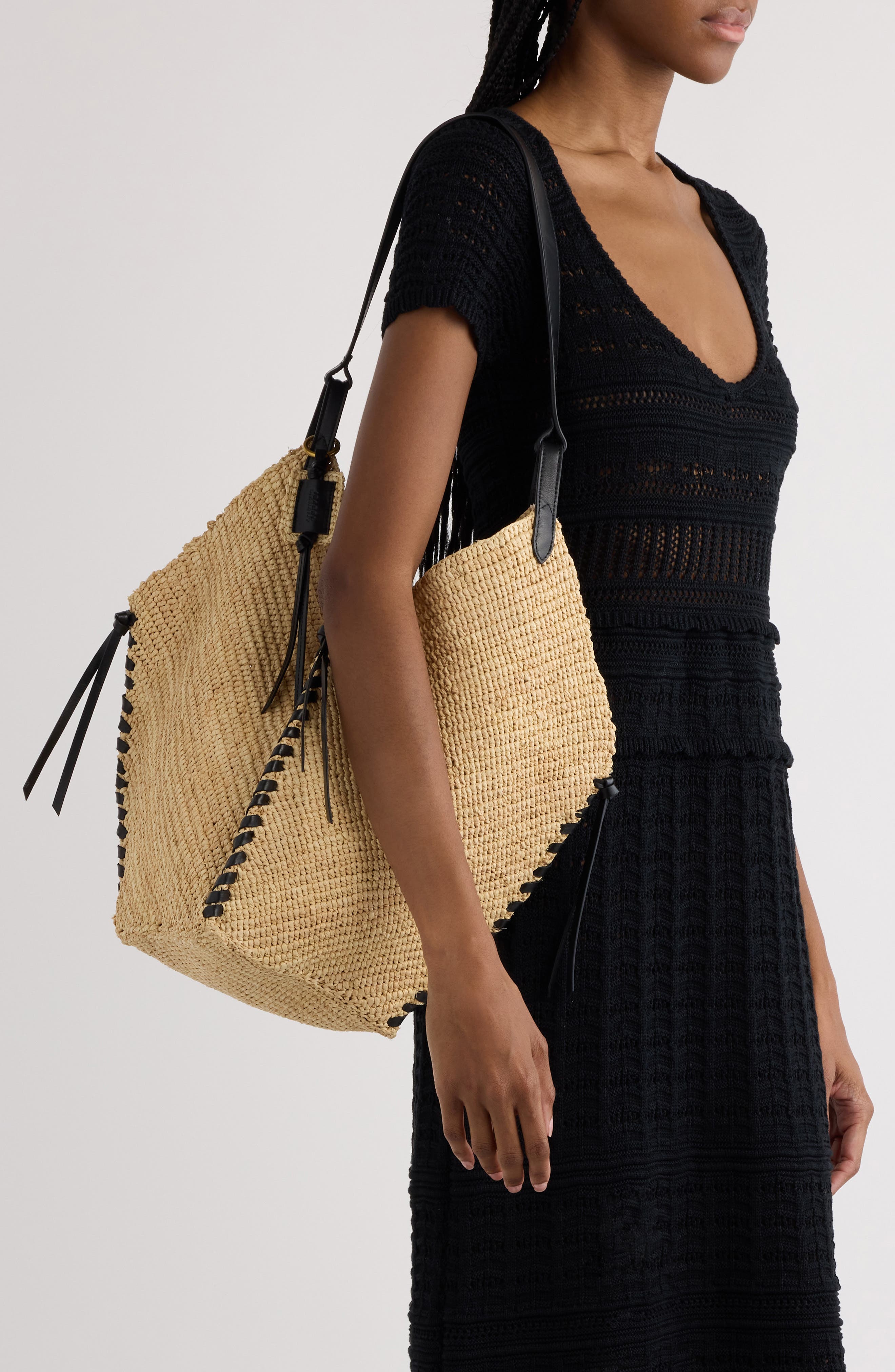 Isabel Marant Tampa Woven Raffia Tote, Alternate, color, Natural/ Black