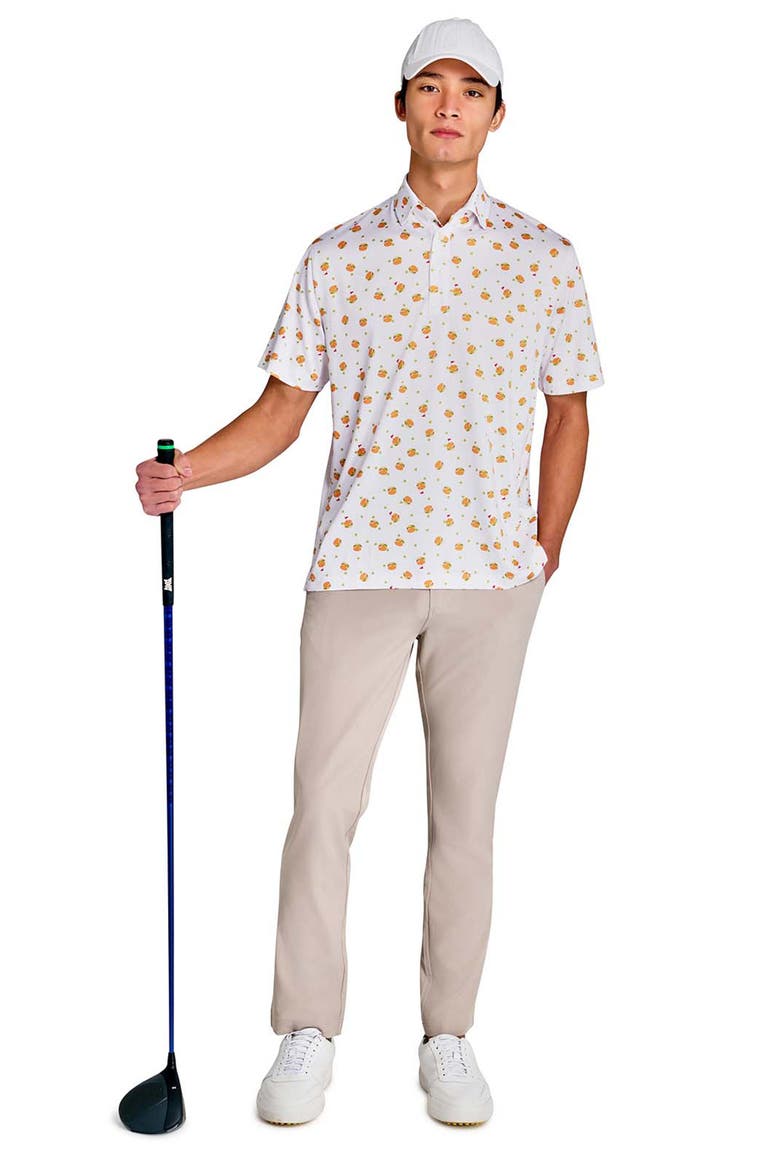 Regular Fit Burgers & Pickles Recycled Performance Golf Polo, Alternate, color, WHITE