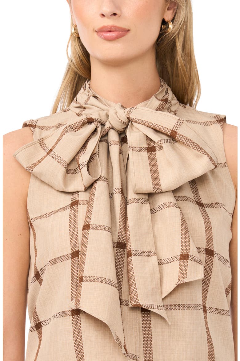 Check Tie Neck Sleeveless Top, Alternate, color, FALL CAMEL
