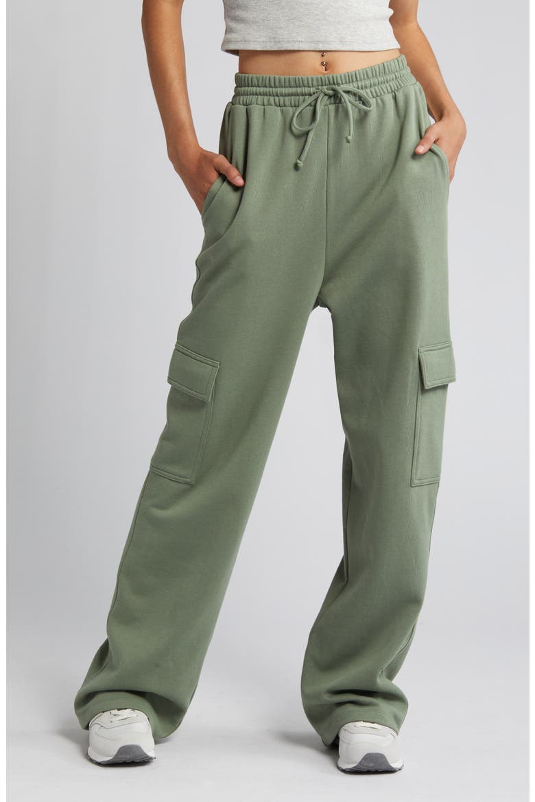 Wide Leg Cargo Sweatpants, Alternate, color, GREEN DUNE