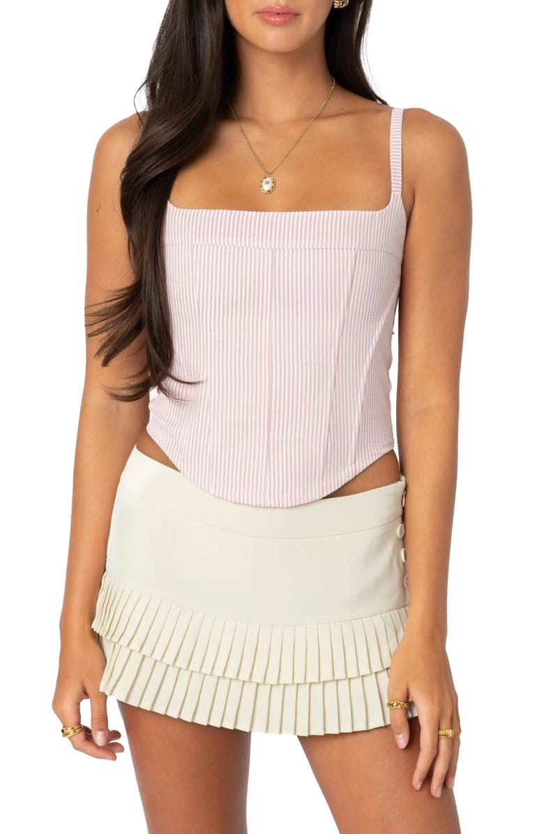 EDIKTED Cammie Stripe Corset Top, Main, color, Pink-And-White