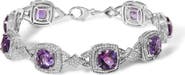 Haus of Brilliance Sterling Silver Cushion-Cut Purple Amethyst & Diamond Vintage Halo Link Bracelet
