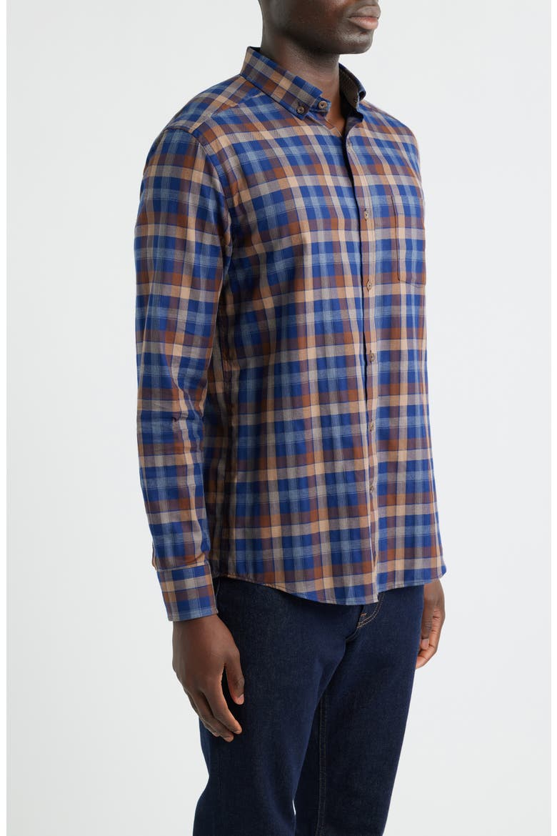 Heather Plaid Button-Down Shirt, Alternate, color, NAVY/ BROWN LARGE PLAID