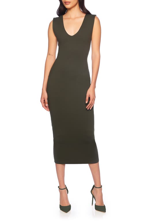 Susana Monaco V-Neck Body-Con Midi Dress in Hunter 