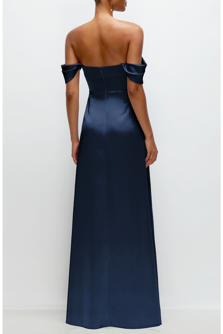 Off the Shoulder Satin Charmeuse Gown with Removable Sleeves, Alternate, color, MIDNIGHT