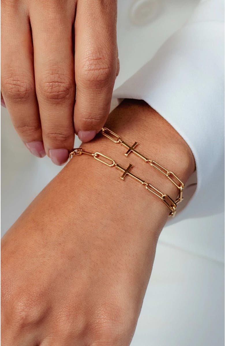 Rizen Jewelry Chain Breaker Cross Bracelet, Alternate, color, 18K Gold Plated