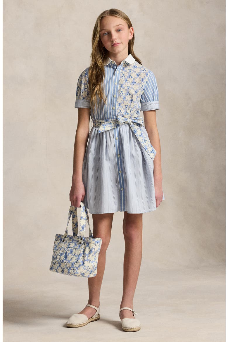 Kids' Mixed Print Cotton Shirtdress, Alternate, color, BLUE MULTI
