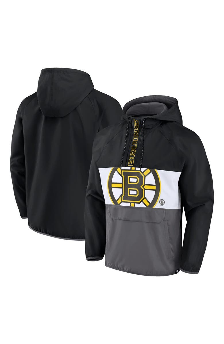 FANATICS Men's Fanatics Branded Black Boston Bruins Flagrant Foul Anorak Raglan Half-Zip Hoodie Jacket, Main, color, 