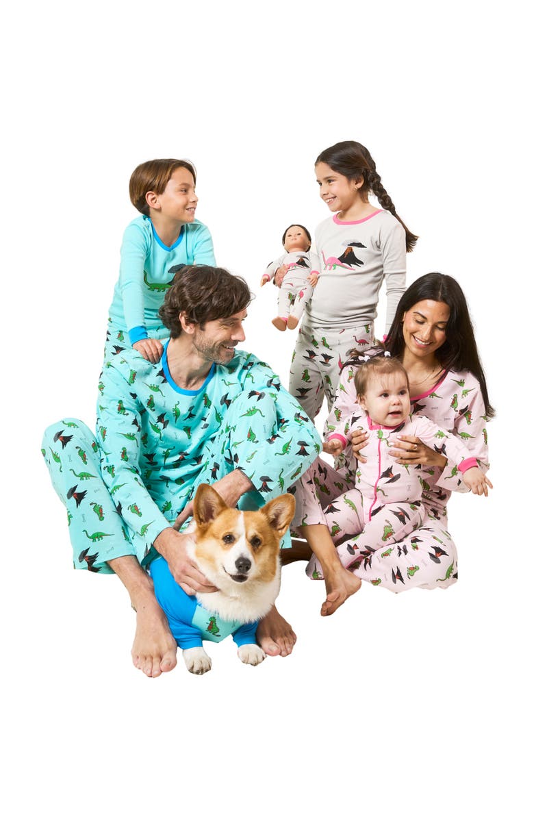 Leveret Kids Two-Piece Cotton Printed Matching Family Pajamas, Coordinated Prints, Alternate, color, Pink Dinosaur