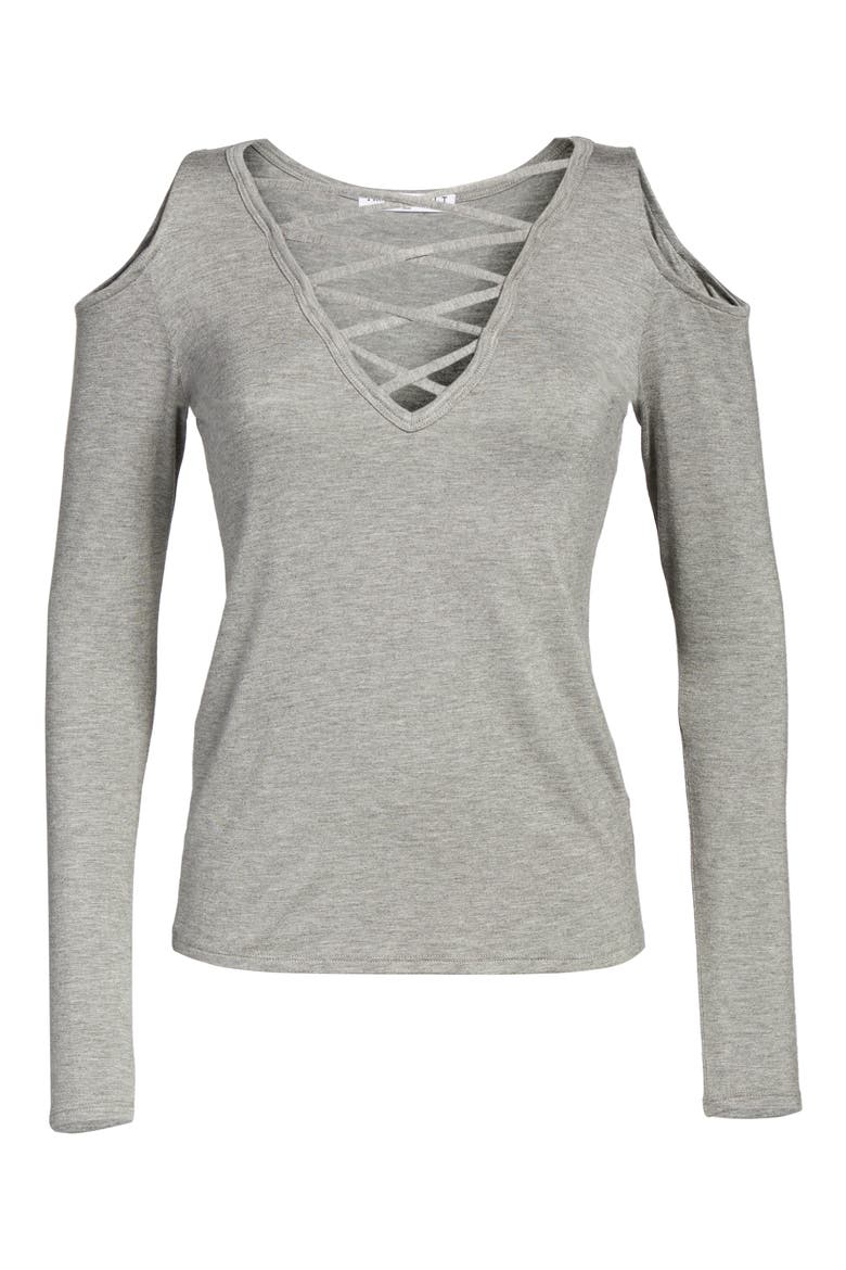 Lace-Up Cold Shoulder Tee, Alternate, color, H GREY